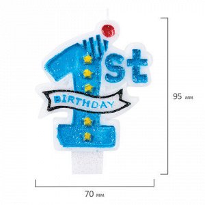 Свеча-цифра для торта "1 годик", голубая, 9,5 см, ЗОЛОТАЯ СКАЗКА, в блистере, 591443