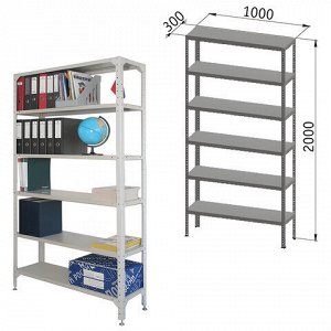 Стеллаж металлический "УНИВЕРСАЛ", 2000х1000х300 мм, УСИЛЕННЫЕ СТОЙКИ, 6 полок, регулируемые опоры, 290144