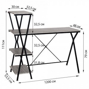 Стол на металлокаркасе BRABIX "LOFT CD-004", 1200х535х1110 мм, 3 полки, цвет дуб антик, 641219