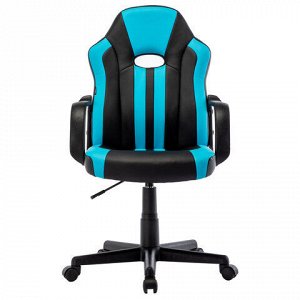 Кресло компьютерное BRABIX "Stripe GM-202", экокожа, черное/голубое, 532509