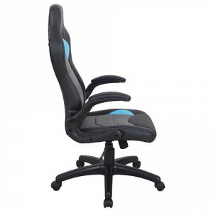 Кресло компьютерное BRABIX "Skill GM-005", откидные подлокотники, экокожа, черное/голубое, 532497