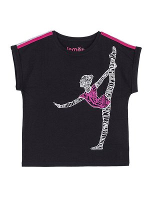 Футболка Хлопковая футболка для девочки с широкими рукавами с отворотом. Яркие полоски на плечах, а также креативный принт с изображением силуэта балерины на груди добавит индивидуальности. Полностью 