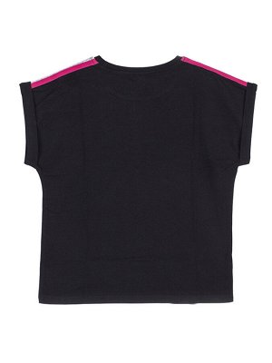 Футболка Хлопковая футболка для девочки с широкими рукавами с отворотом. Яркие полоски на плечах, а также креативный принт с изображением силуэта балерины на груди добавит индивидуальности. Полностью 