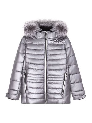 Куртка Красивая серебристая зимняя куртка для девочек немного удлиненного покроя со стильной съемной опушкой из искусственного меха на капюшоне - оптимальный вариант для холодной зимы.  Пуховик для де