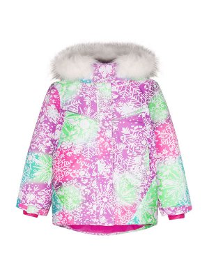 Куртка Яркая практичная зимняя куртка для девочки из прочной мембранной ткани - оптимальный вариант для холодной зимы и занятий спортом, при температуре на улице от +5 до -20С. Трехцветный пуховик для