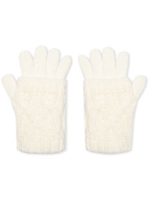 Перчатки Белые перчатки для девочки с декоративной накладкой. Зимние перчатки из 100% акрила согреют даже в самую холодную погоду. Накладка крупной вязки с косичками. Детские перчатки - необходимая ве
