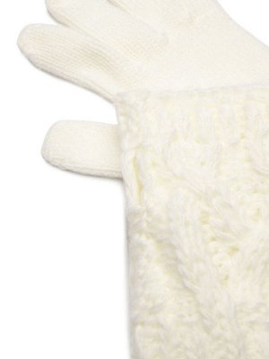 Перчатки Белые перчатки для девочки с декоративной накладкой. Зимние перчатки из 100% акрила согреют даже в самую холодную погоду. Накладка крупной вязки с косичками. Детские перчатки - необходимая ве