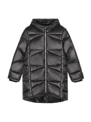 Пальто Черное теплое зимнее стеганное пальто для девочки выполнено из непродуваемого влагоотталкивающего материала. Несъёмный капюшон парки присобран на резинку. Высокий ворот защищает шею ребенка от 