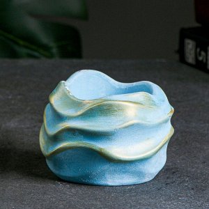 Фигурное кашпо "Волна" голубой с позолотой 0.12 л/ 10см