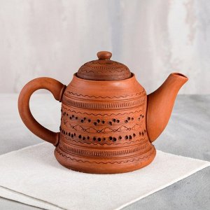 Чайник для заварки "Домашние традиции", декор, красная глина, 0.8 л