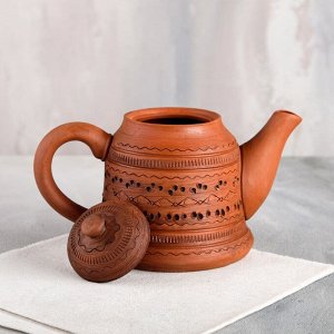 Чайник для заварки "Домашние традиции", декор, красная глина, 0.8 л