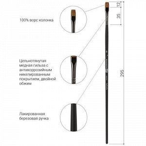 Кисть художественная проф. BRAUBERG ART CLASSIC, колонок, плоская, № 8, длинная ручка, 200939