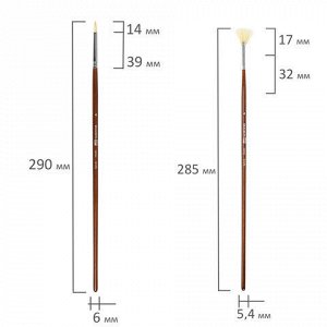 Кисти художественные BRAUBERG ART, набор 4 шт. (щетина круглая № 4, 6, плоская № 10, веерная № 4), 200945
