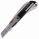 Нож канцелярский 18 мм BRAUBERG &quot;Metallic&quot;, металлический корпус (рифленый), автофиксатор, блистер, 235401