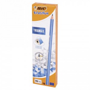 Карандаш чернографитный BIC, 1 шт., "Evolution Triangle", HB, трехгранный, без резинки, корпус синий, заточенный, 964845