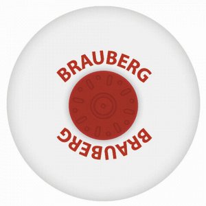 Ластик BRAUBERG "Energy", 30х30х8 мм, белый, круглый, красный пластиковый держатель, 222472