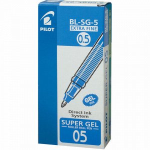 Ручка гелевая PILOT "Super Gel", СИНЯЯ, корпус прозрачный, узел 0,5 мм, линия письма 0,3 мм, BL-SG-5