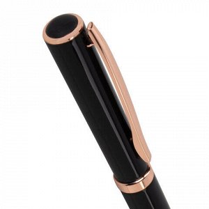 Ручка подарочная шариковая GALANT "PUNCTUM BLACK", корпус черный, детали розовое золото, узел 0,7 мм, синяя, 143514