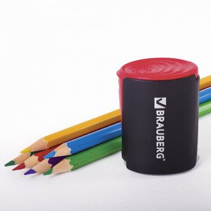 Точилка BRAUBERG "Delta", 2 отверстия для чернографитных и цветных карандашей, двусторонняя, с контейнером, 223592