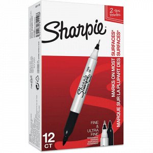 Маркер перманентный двусторонний SHARPIE (США) ЧЕРНЫЙ, &quot;Twin Tip&quot;, наконечники 0,9/0,5 мм, S0811100