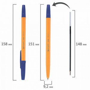 Ручка шариковая BRAUBERG "ORANGE Line", СИНЯЯ, корпус оранжевый, узел 1 мм, линия письма 0,5 мм, 143331