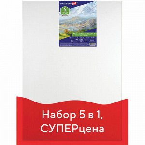 Холсты на подрамнике BRAUBERG ART CLASSIC, НАБОР 5шт, грунтованные, 100%хлопок, среднее зерно,190650