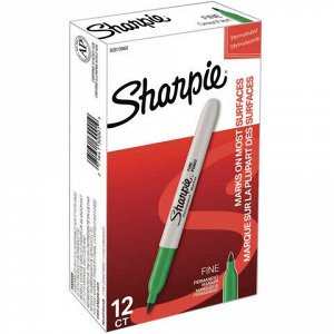 Маркер перманентный SHARPIE (США) ЗЕЛЕНЫЙ, "Fine", круглый наконечник, 1 мм, S0810960