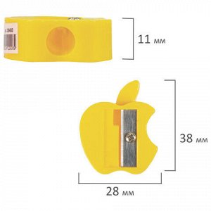 Точилка ПИФАГОР "Яблоко", пластиковая, корпус ассорти, 228433