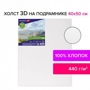 Холст 3D на подрамнике BRAUBERG ART CLASSIC 40х50см, 440г/м, грунт, 100% хлопок мелкое зерно, 191664