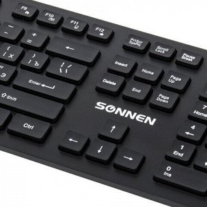 Клавиатура проводная SONNEN KB-8280, USB, 104 плоские клавиши, черная, 513510