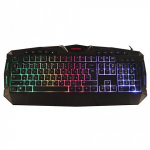 Клавиатура проводная SONNEN Q9M, USB, 104 клавиши + 10 мультимедийных, RGB, черная, 513511