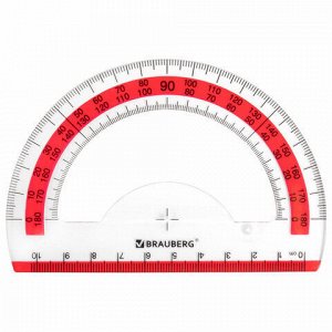 Транспортир 10 см BRAUBERG "FRESH ZONE", 180 градусов, пластик, прозрачный, красная шкала, 210760