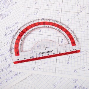 Транспортир 10 см BRAUBERG "FRESH ZONE", 180 градусов, пластик, прозрачный, красная шкала, 210760