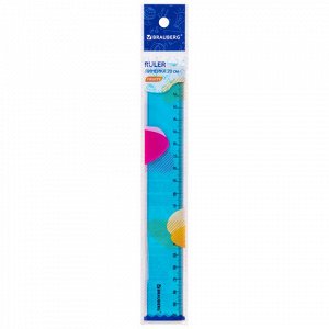 Линейка пластиковая 20 см BRAUBERG "FRUITY", тонированная, ассорти, 210766