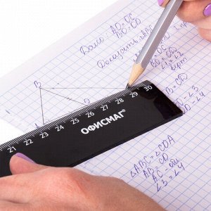 Линейка пластиковая 30 см, ОФИСМАГ, черная, пакет, 210778