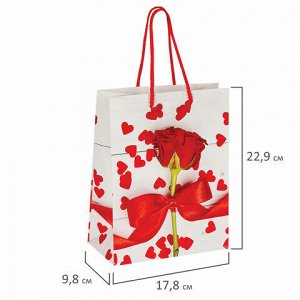 Пакет подарочный (1 штука) 18x10x23 см, ЗОЛОТАЯ СКАЗКА "Роза с лентой", ламинированный, 606574