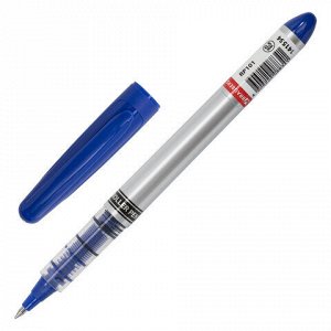 Ручка-роллер BRAUBERG &quot;Control&quot;, СИНЯЯ, корпус серебристый, узел 0,5 мм, линия письма 0,3 мм, 141554