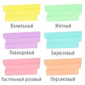 Набор текстовыделителей BRAUBERG 6 шт., АССОРТИ, "SUPER PASTEL", прорезиненный корпус, линия 1-5 мм, 151757