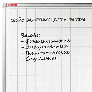 Доска магнитно-маркерная В КЛЕТКУ 60х90 см, алюминиевая рамка, ГАРАНТИЯ 10 ЛЕТ, РОССИЯ, BRAUBERG, 236862