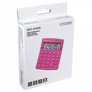 Калькулятор настольный CITIZEN SDC-812NRPKE, КОМПАКТНЫЙ (124х102 мм), 12 разрядов, двойное питание, РОЗОВЫЙ