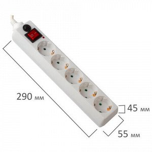 Сетевой фильтр SONNEN U-353, 5 розеток, с заземлением, выключатель, 10 А, 3 м, белый, 511425