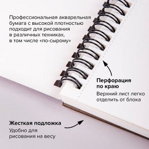 Альбом для акварели, бумага 230 г/м2, 190х270 мм, среднее зерно, 20 листов, гребень, BRAUBERG ART "PREMIERE", 113215