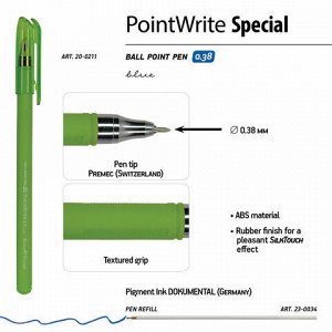 Ручка шариковая BRUNO VISCONTI PointWrite, СИНЯЯ, Special, корпус ассорти, узел 0,38 мм, линия письма 0,3 мм, 20-0211