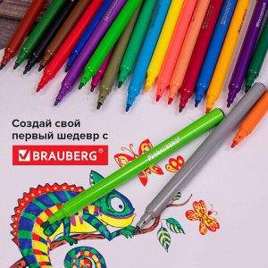 Фломастеры BRAUBERG "PREMIUM", 24 цвета, КЛАССИЧЕСКИЕ, вентилируемый колпачок, ПВХ-упаковка с европодвесом, 151936