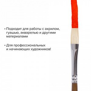 Кисть художественная профессиональная BRAUBERG ART CLASSIC, щетина, плоская, № 6, длинная ручка, 200715
