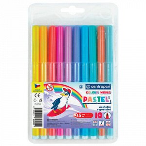 Фломастеры ПАСТЕЛЬНЫЕ 10 ЦВЕТОВ CENTROPEN &quot;Colour World Pastel&quot;, смываемые, 7550/10TP, 7 7550 1087