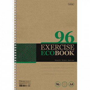 Тетрадь А4 96 л., HATBER, гребень, клетка, обложка крафт, подложка, "Экобук" (4 вида в спайке), 96Т4В1гр