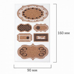 Наклейки пробковые для скрапбукинга и декора ТАБЛИЧКИ, 6 штук, с рисунком, ОСТРОВ СОКРОВИЩ, 662279