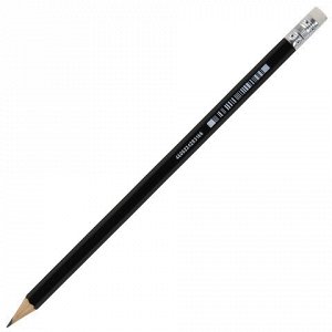 5 шт. карандаш чернографитный BRAUBERG "Style PRO", 1 шт., HB, с ластиком, корпус черный, 181723