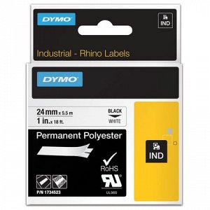 Картридж для принтеров этикеток DYMO Rhino, 24 мм х 5,5 м, лента полиэстерная, экстремальная температура, чёрный шрифт, белая, 1734523